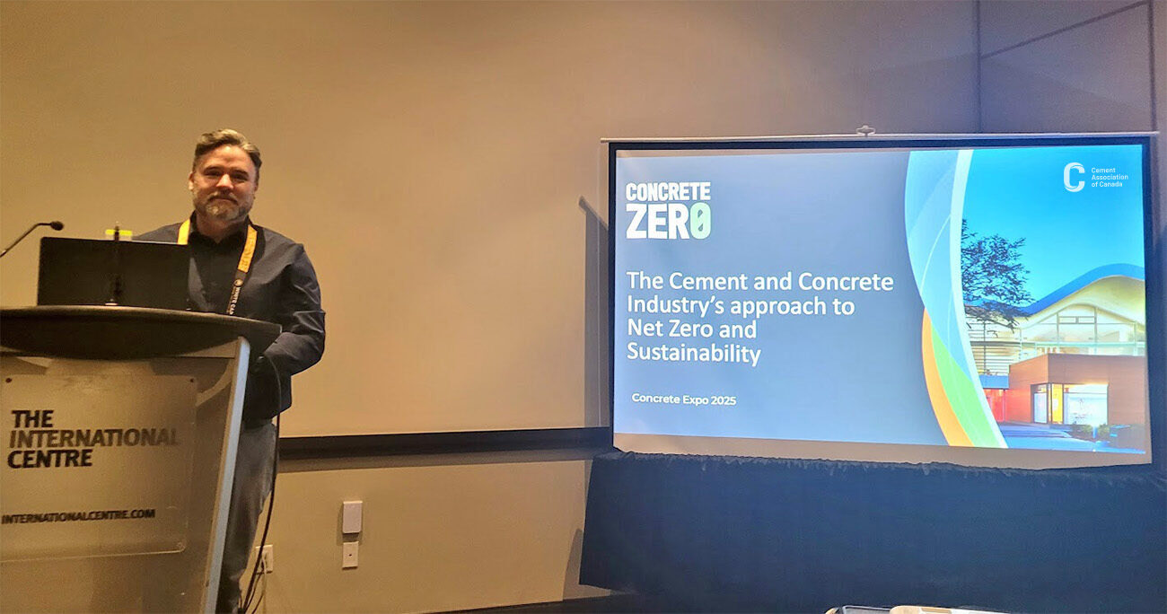 Rob Cooney, Vice President of Construction Innovation at CAC, presenting the Concrete Zero Action Plan at the Canadian Concrete Expo.